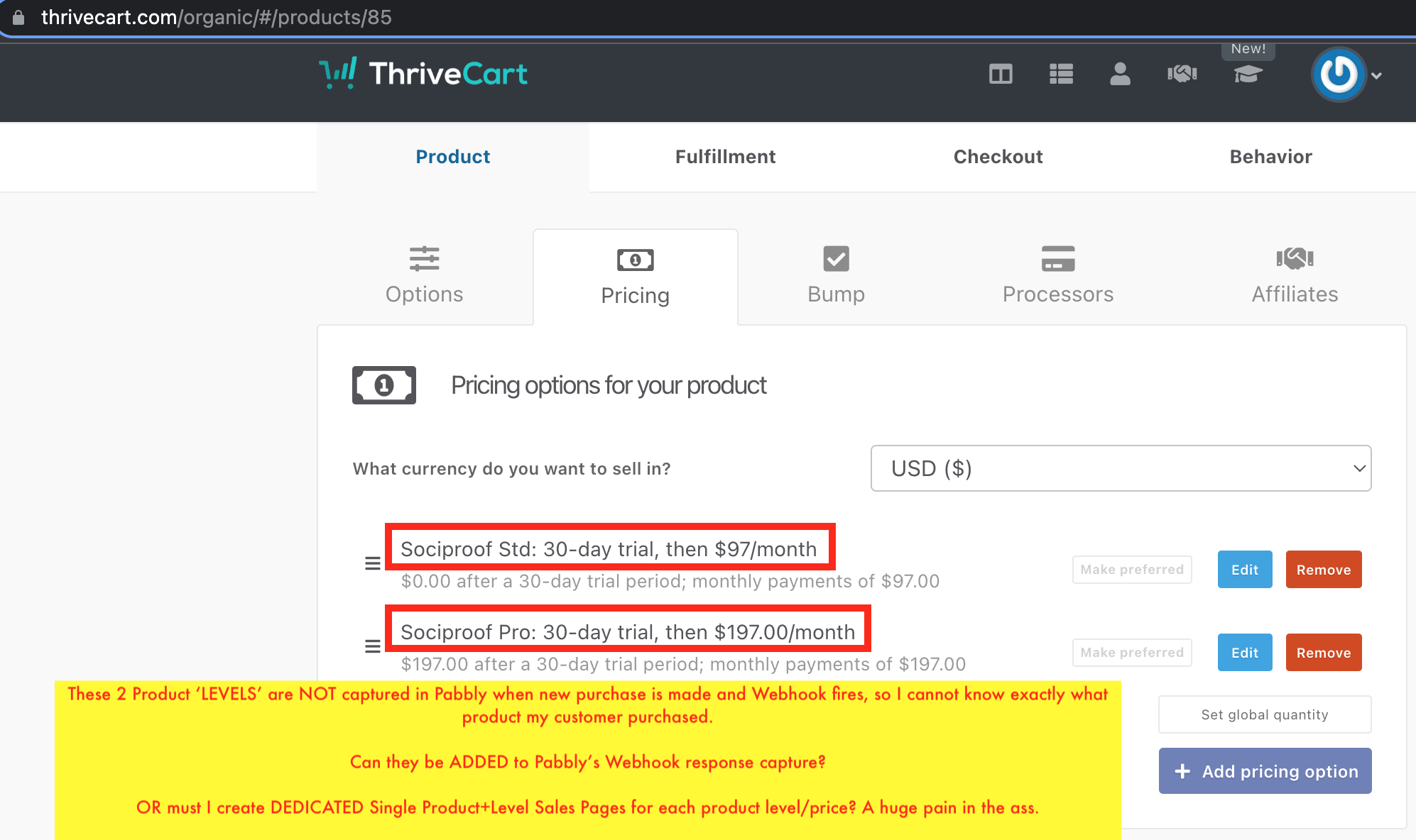 thrivecart levels, aka product price options not captured in pabbly webhook.png