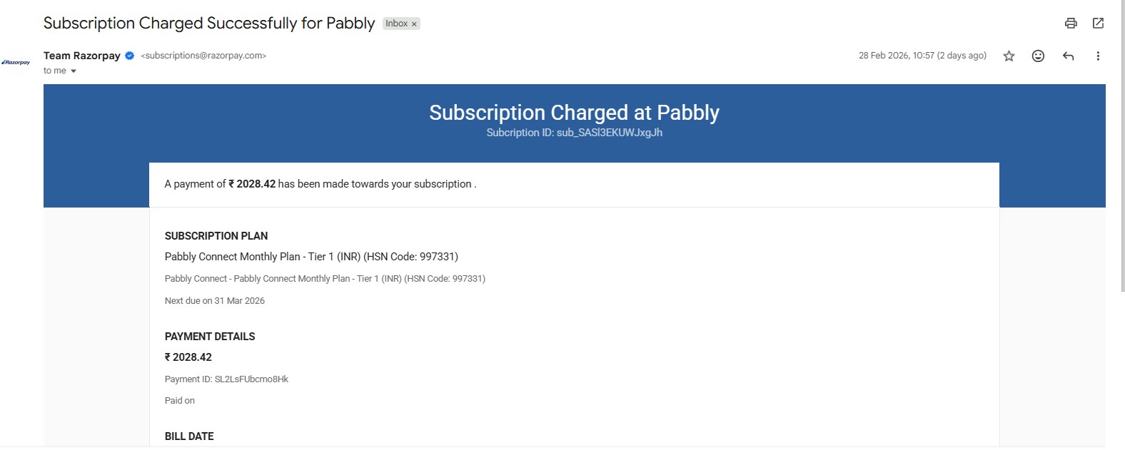 Pabbly recipt from Razor pay on 28-2-2026.jpg